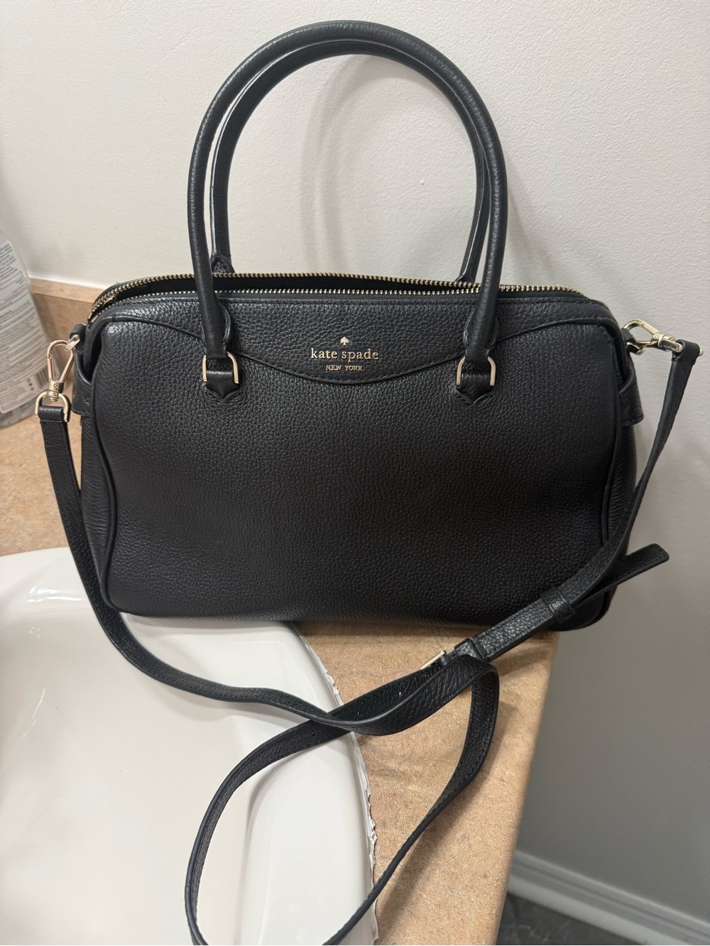 kate spade Black Pebbled Leather Satchel with Gold Hardware - Picture 2 of 4